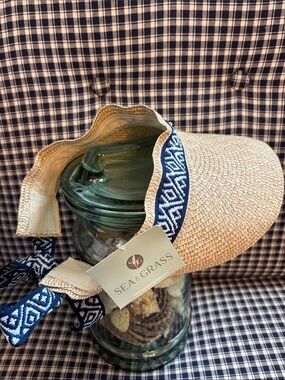 Natural Straw Visor with Blue Trim